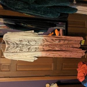 White and pink lace duster